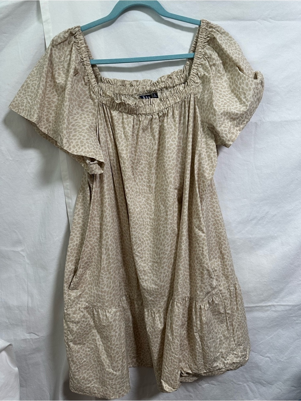 GAP Beige Printed Off-Shoulder Mini Dress